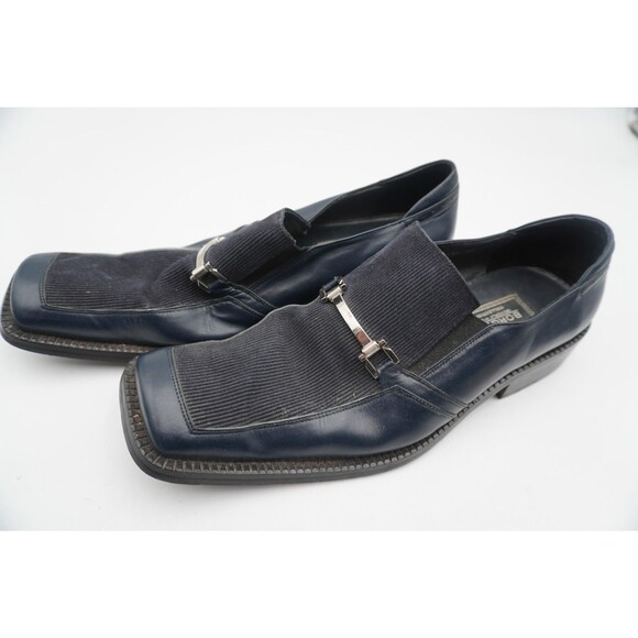 Borgesi Beverly Hills Collection Men’s Navy Blue Loafers Leather & Corduroy Sz46 main image 4